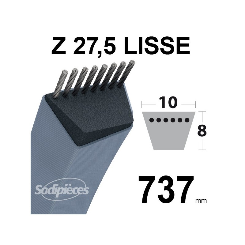 Courroie tondeuse Z27,5 Trapézoïdale. 10 mm x 737 mm.