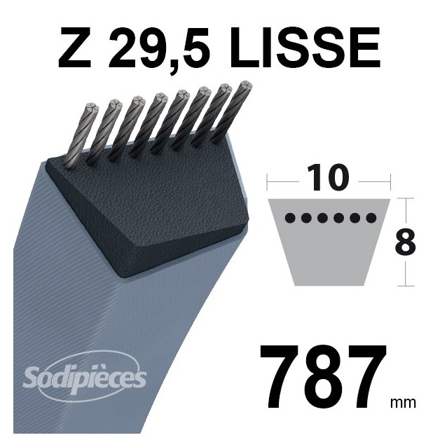 Courroie tondeuse Z29,5 Trapézoïdale. 10 mm x 787 mm.