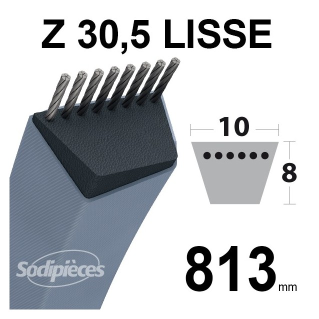 Courroie tondeuse Z30,5 Trapézoïdale. 10 mm x 813 mm.