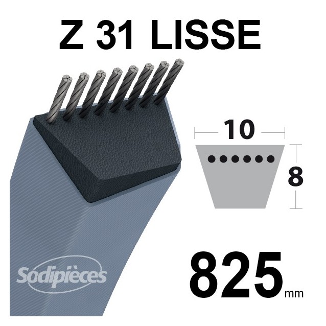 Courroie tondeuse Z31 Trapézoïdale. 10 mm x 825 mm.