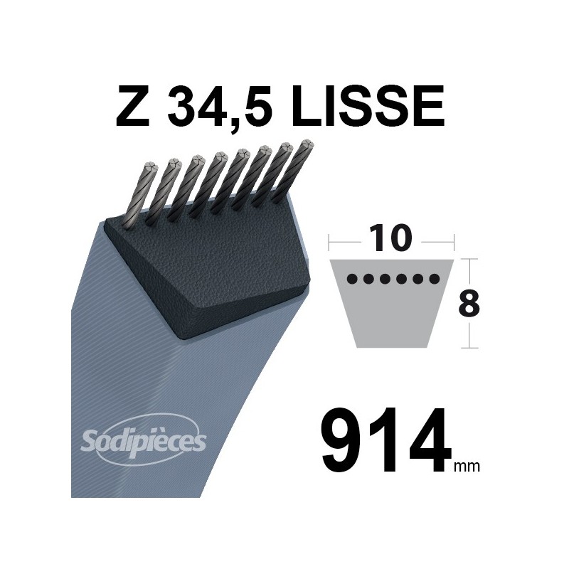 Courroie tondeuse Z34,5 Trapézoïdale. 10 mm x 914 mm.