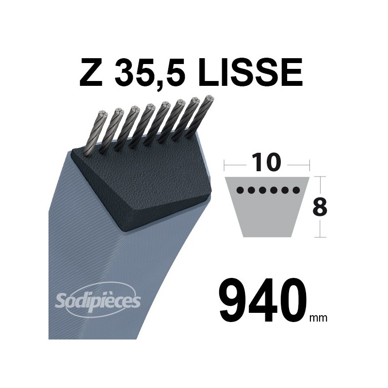 Courroie tondeuse Z35,5 Trapézoïdale. 10 mm x 940 mm.