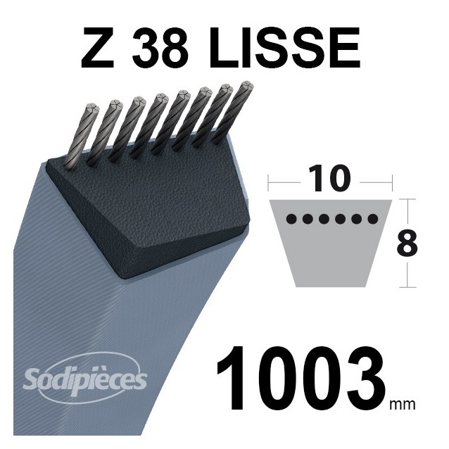 Courroie tondeuse Z38 Trapézoïdale. 10 mm x 1003 mm.