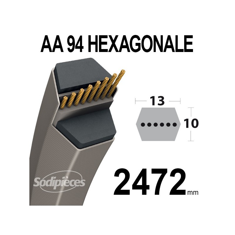 Courroie tondeuse AA94 Héxagonale. 13 mm x 2472 mm.