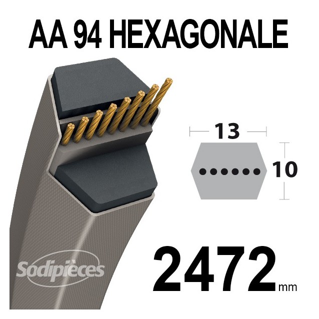 Courroie tondeuse AA94 Héxagonale. 13 mm x 2472 mm.