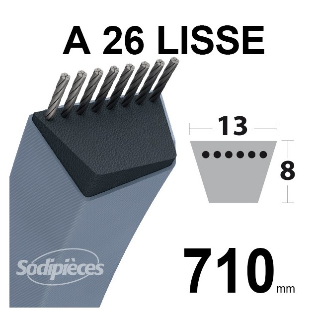 Courroie tondeuse A26 Trapézoïdale. 13 mm x 710 mm.