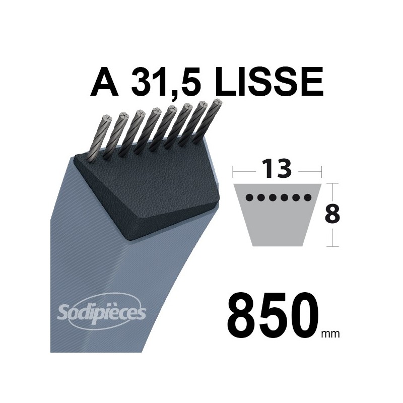 Courroie tondeuse A31,5 Trapézoïdale. 13 mm x 850 mm.