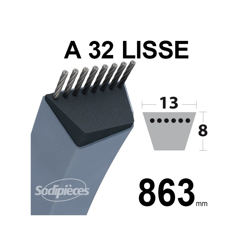 Courroie tondeuse A32 Trapézoïdale. 13 mm x 863 mm.