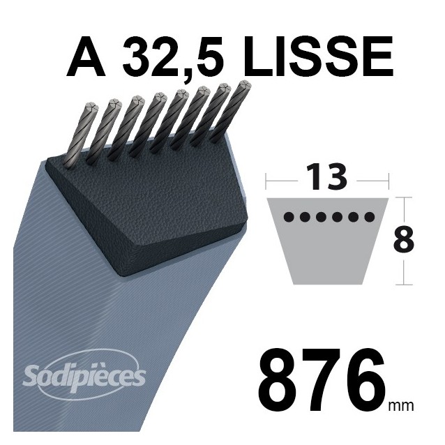 Courroie tondeuse A32,5 Trapézoïdale. 13 mm x 876 mm.