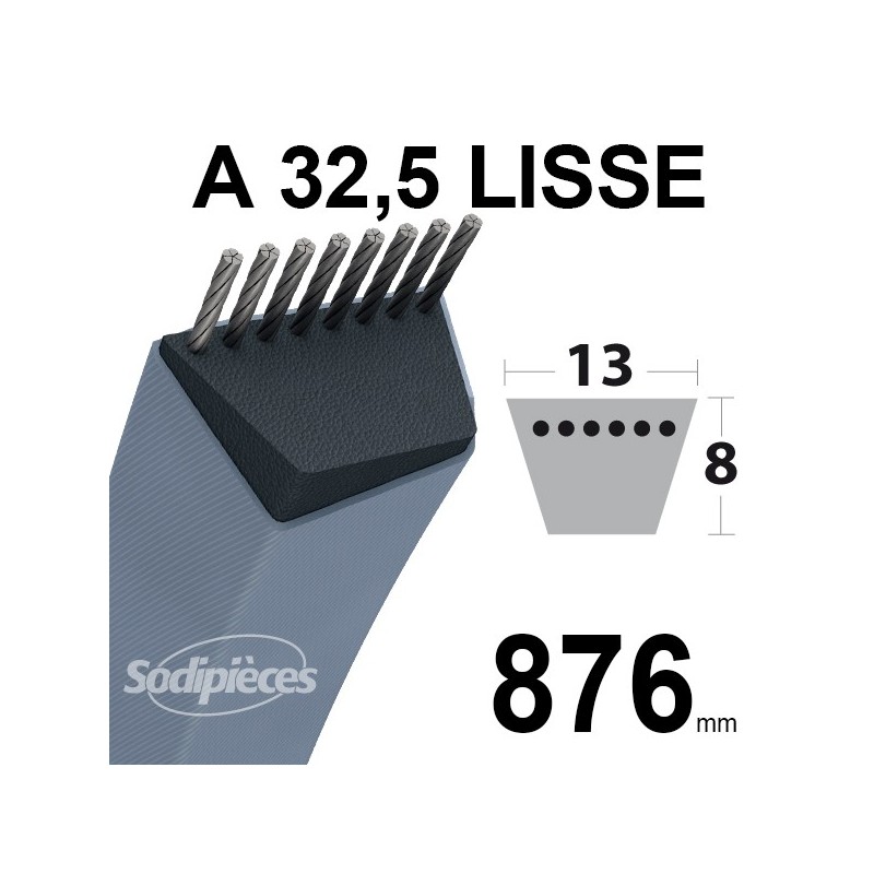 Courroie tondeuse A32,5 Trapézoïdale. 13 mm x 876 mm.