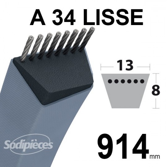 Courroie tondeuse A34 Trapézoïdale. 13 mm x 914 mm.