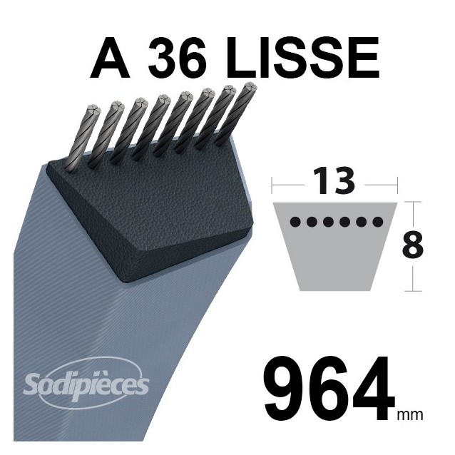 Courroie tondeuse A36 Trapézoïdale. 13 mm x 964 mm.