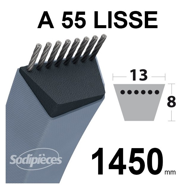 Courroie tondeuse A55 Trapézoïdale 13 mm x 1450 mm.