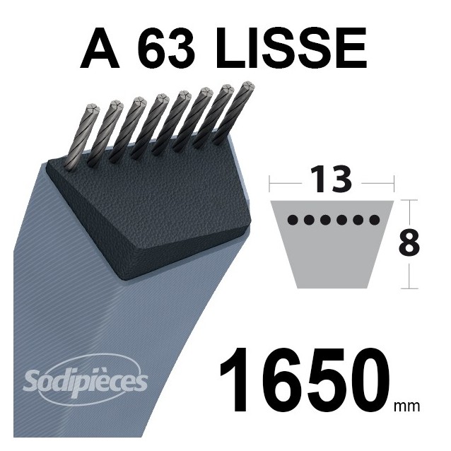 Courroie tondeuse A63 Trapézoïdale 13 mm x 1650 mm.