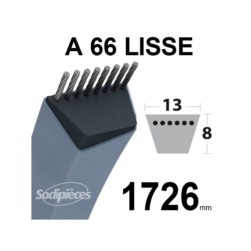 Courroie tondeuse A66 Trapézoïdale 13 mm x 1726 mm.