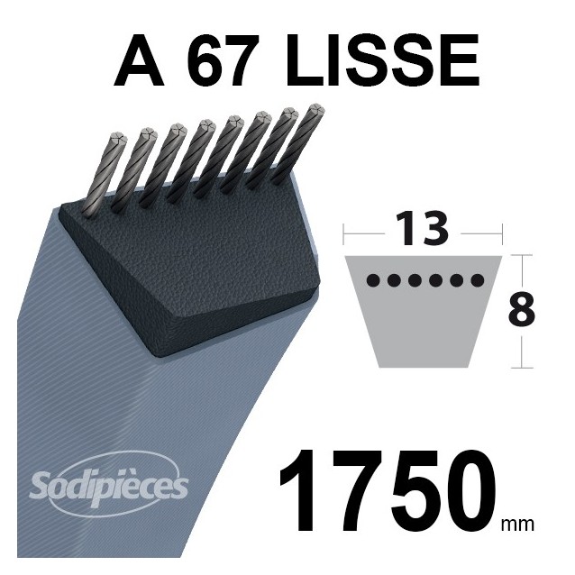 Courroie tondeuse A67 Trapézoïdale 13 mm x 1750 mm.