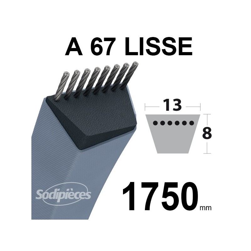 Courroie tondeuse A67 Trapézoïdale 13 mm x 1750 mm.