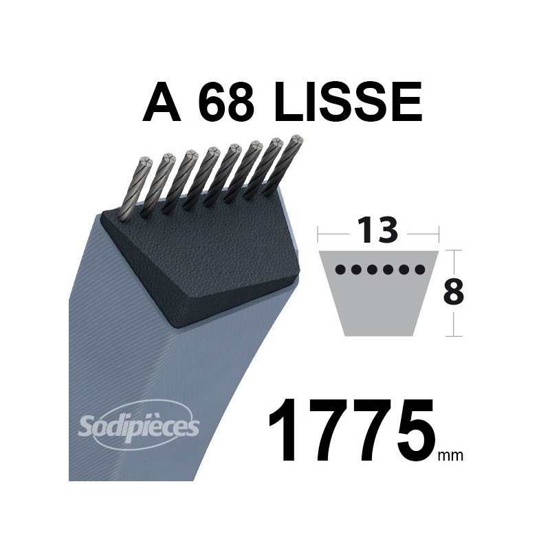 Courroie tondeuse A68 Trapézoïdale 13 mm x 1775 mm.