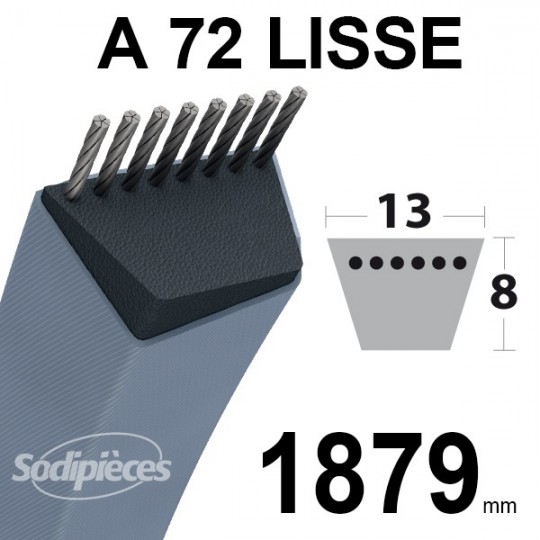 Courroie tondeuse A72 Trapézoïdale 13 mm x 1879 mm.