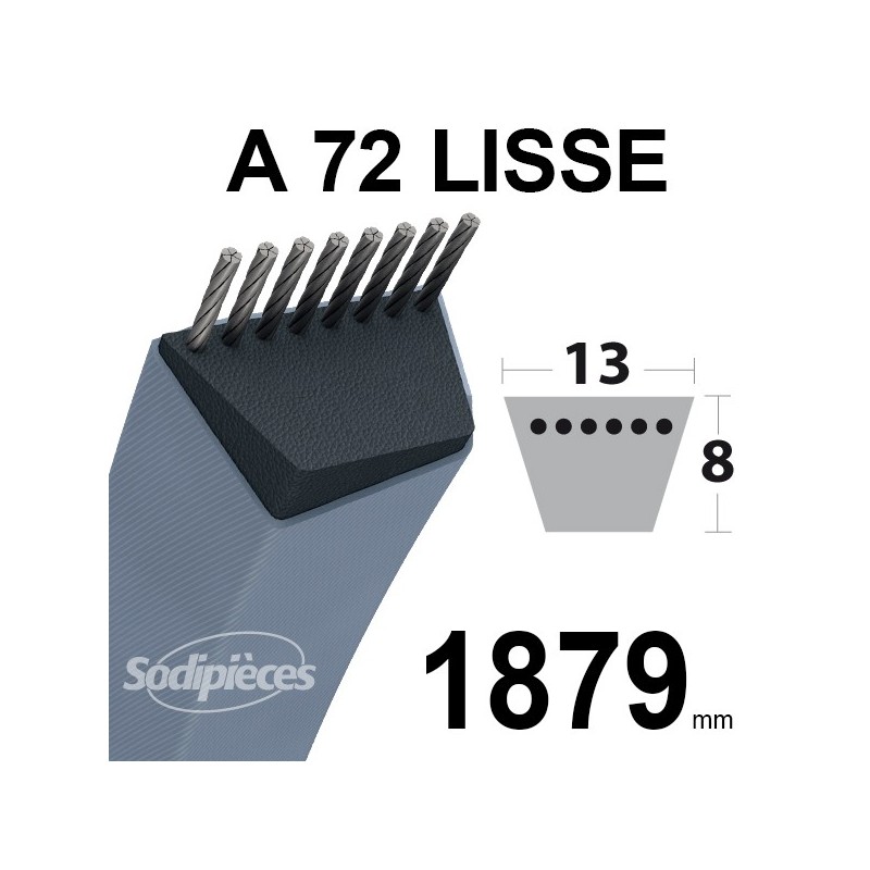 Courroie tondeuse A72 Trapézoïdale 13 mm x 1879 mm.