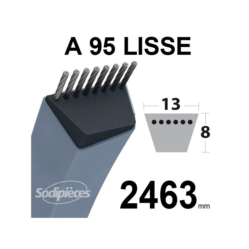 Courroie tondeuse A95 Trapézoïdale 13 mm x 2463 mm.