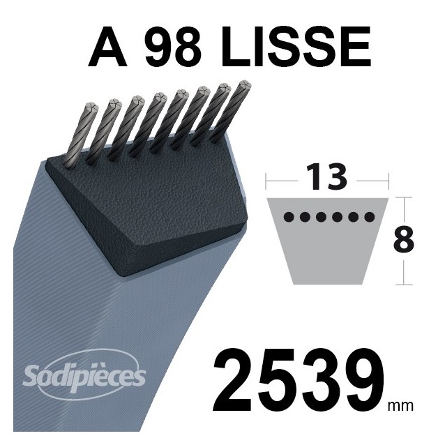 Courroie tondeuse A98 Trapézoïdale 13 mm x 2539 mm.