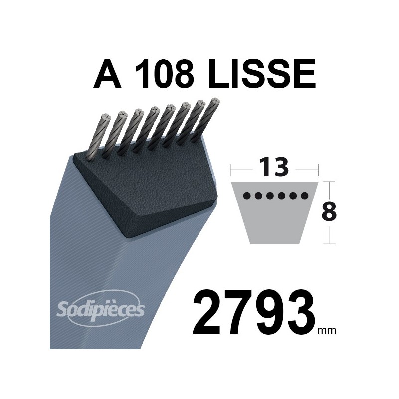Courroie tondeuse A108 Trapézoïdale 13 mm x 2793 mm.