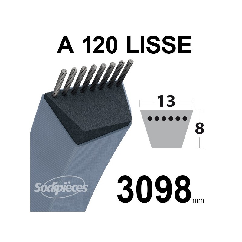 Courroie tondeuse A120 Trapézoïdale 13 mm x 3098 mm.