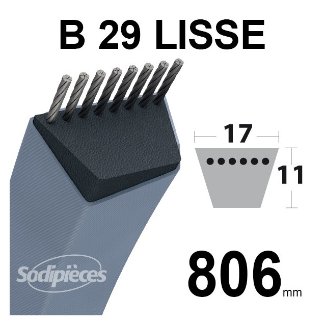 Courroie tondeuse B29 Trapézoïdale 17 mm x 806 mm.