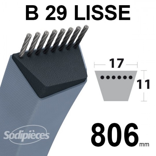 Courroie tondeuse B29 Trapézoïdale 17 mm x 806 mm.