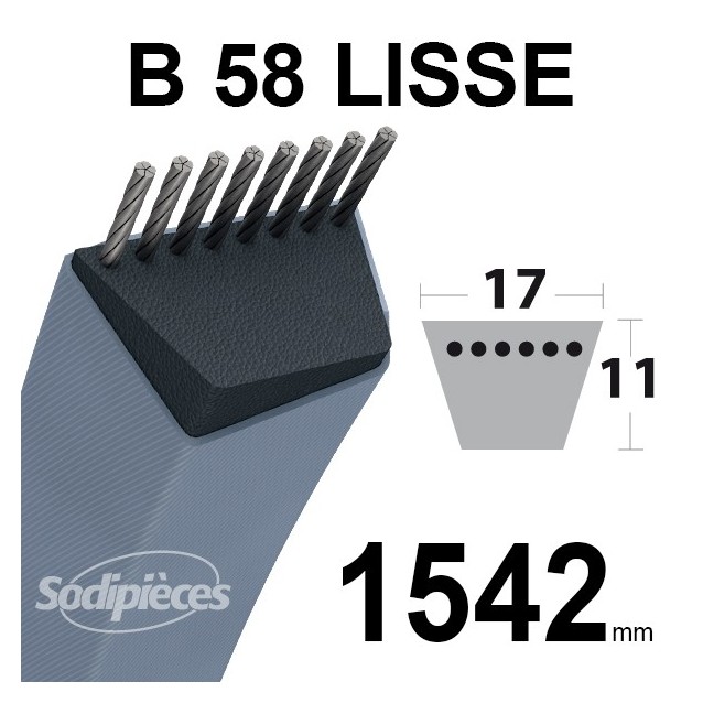 Courroie tondeuse B58 Trapézoïdale 17 mm x 1542 mm.
