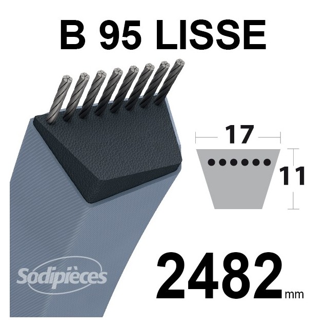 Courroie tondeuse B95 Trapézoïdale 13 mm x 2482 mm.