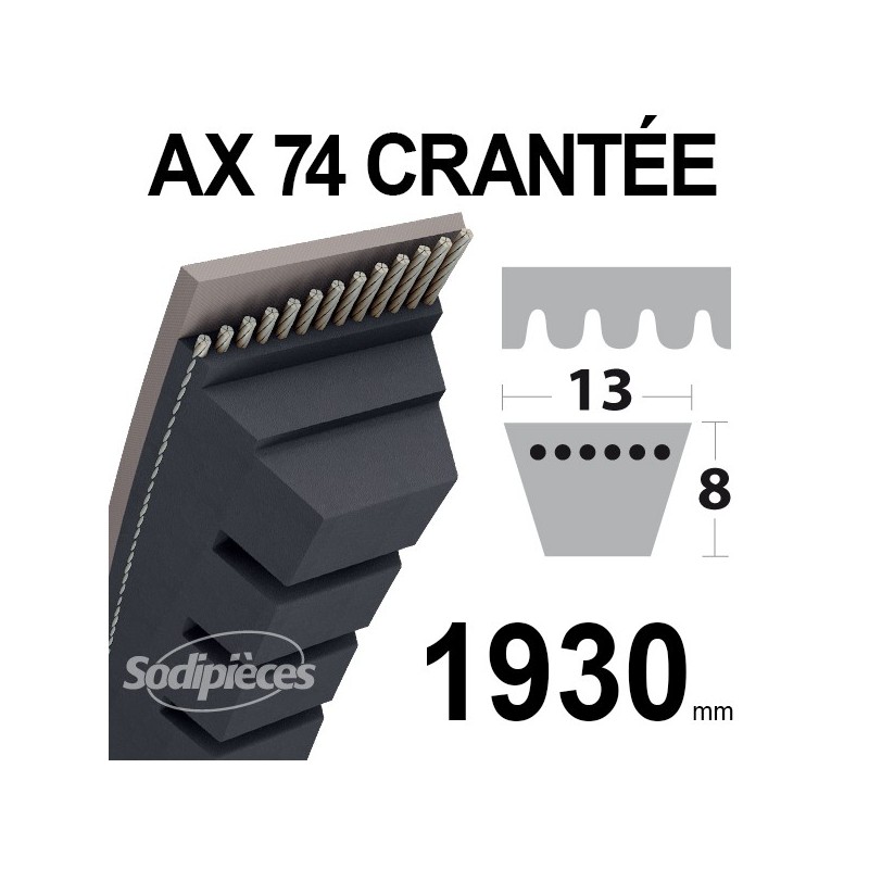Courroie tondeuse AX74 Trapézoïdale 13 mm x 1930 mm.