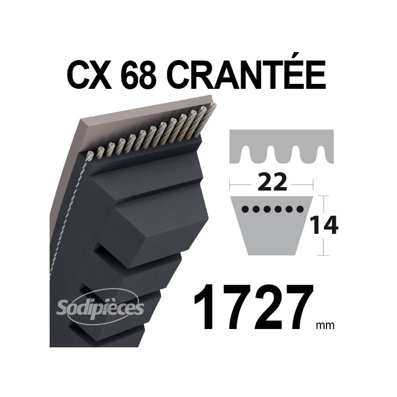 Courroie tondeuse CX68 Trapézoïdale 22 mm x 1727 mm.