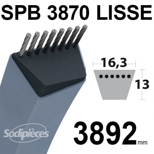 Courroie tondeuse SPB3870 Trapézoïdale 16,3 mm x 3892 mm.