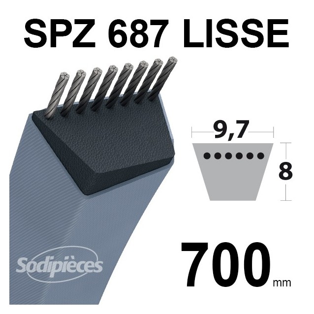 Courroie tondeuse SPZ687 Trapézoïdale 9,7 mm x 700 mm. Courroie tondeuse SPZ687 Trapézoïdale 9,7 mm x 700 mm.
