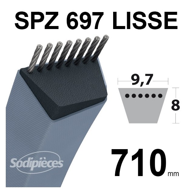 Courroie tondeuse SPZ697 Trapézoïdale 9,7 mm x 710 mm. Courroie tondeuse SPZ697 Trapézoïdale 9,7 mm x 710 mm.
