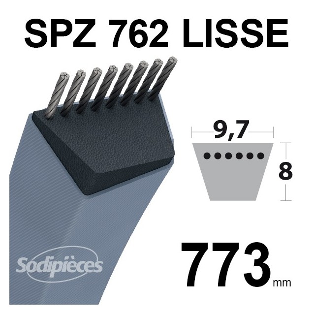 Courroie tondeuse SPZ762 Trapézoïdale 9,7 mm x 773 mm.