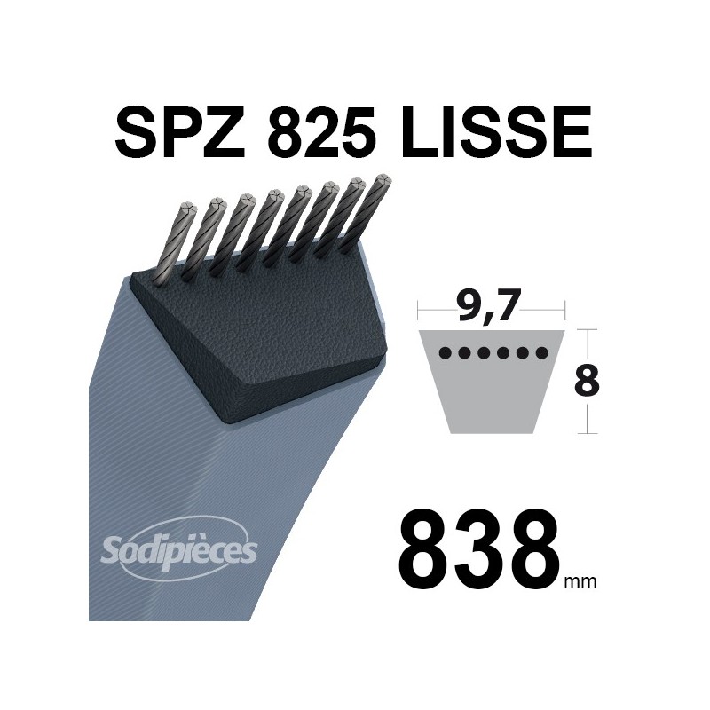 Courroie tondeuse SPZ825 Trapézoïdale 9,7 mm x 838 mm.