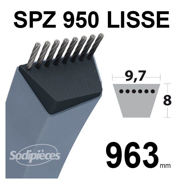 Courroie tondeuse SPZ950 Trapézoïdale 9,7 mm x 963 mm. Courroie tondeuse SPZ950 Trapézoïdale 9,7 mm x 963 mm.
