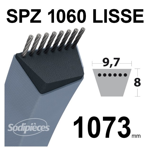 Courroie tondeuse SPZ1060 Trapézoïdale 9,7 mm x 1073 mm. Courroie tondeuse SPZ1060 Trapézoïdale 9,7 mm x 1073 mm.