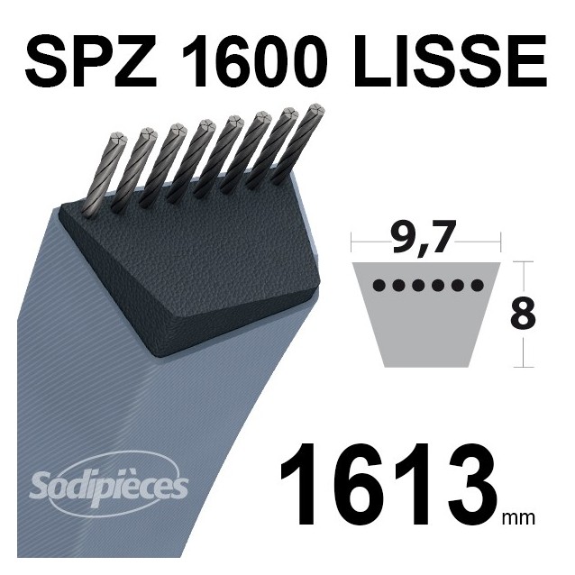 Courroie tondeuse SPZ1600 Trapézoïdale 9,7 mm x 1613 mm.