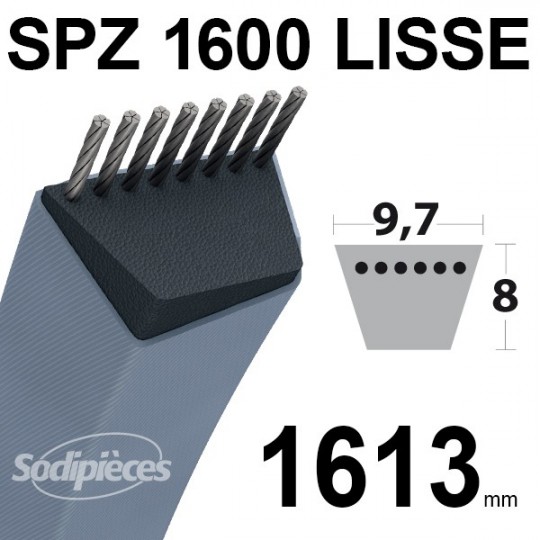 Courroie tondeuse SPZ1600 Trapézoïdale 9,7 mm x 1613 mm.