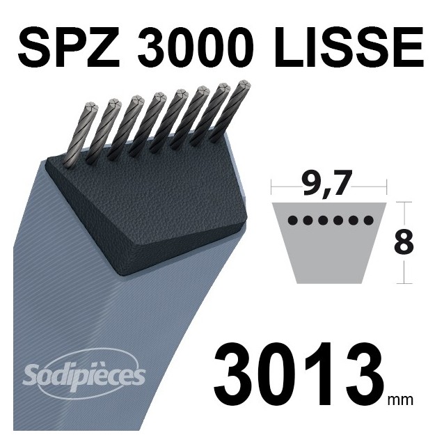 Courroie tondeuse SPZ3000 Trapézoïdale 9,7 mm x 3013 mm. Courroie tondeuse SPZ3000 Trapézoïdale 9,7 mm x 3013 mm.