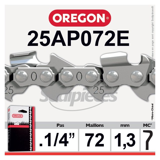 Chaîne 25AP072E OREGON Micro Chisel 1/4. 1,3 mm. 72 maillons