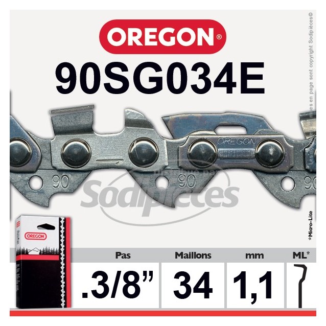 Chaîne 90SG034E OREGON Micro Chisel 1/4. 1,3 mm. 34 maillons