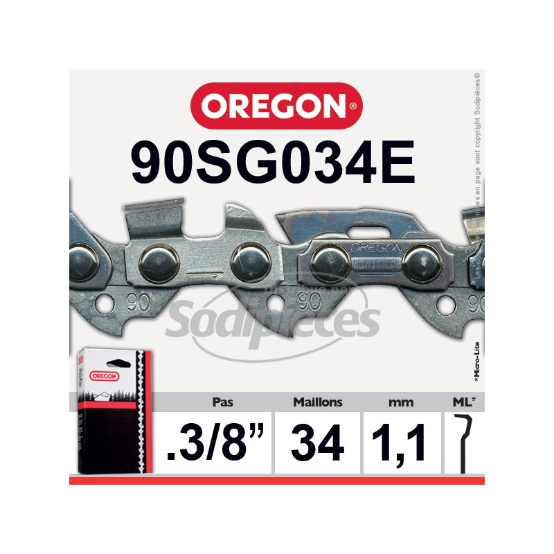 Chaîne 90SG034E OREGON Micro Chisel 1/4. 1,3 mm. 34 maillons