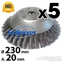 Brosse conique Pro pour désherbage Ø 230 mm, Al 20 mm. Par 5