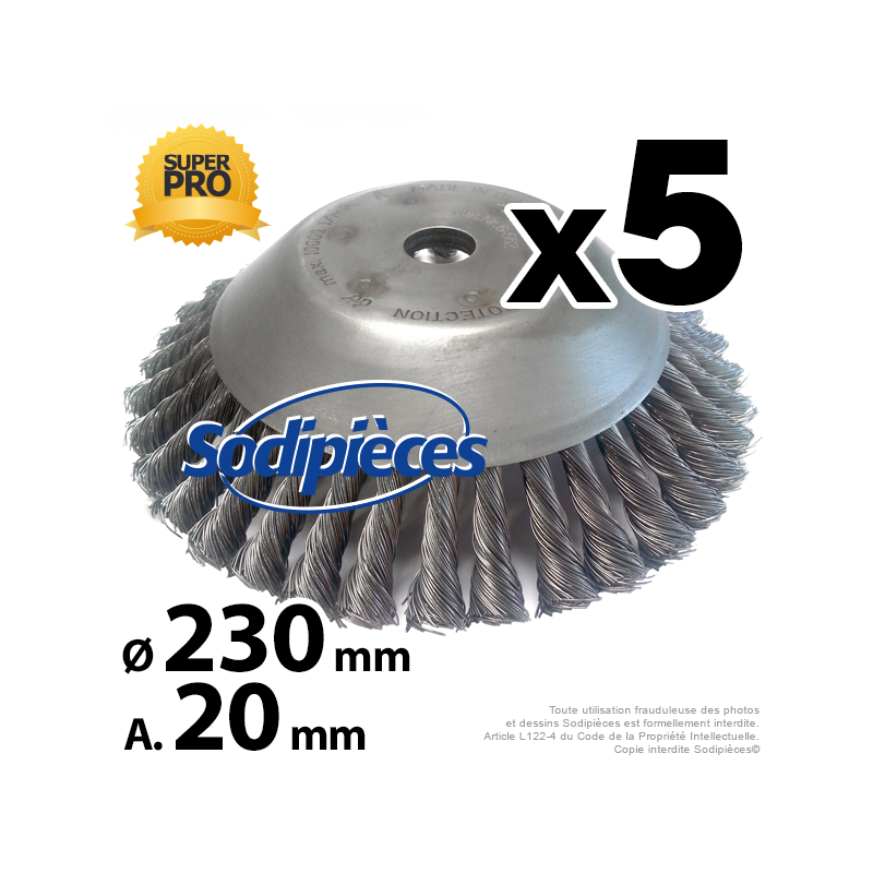 Brosse conique Pro pour désherbage Ø 230 mm, Al 20 mm. Par 5