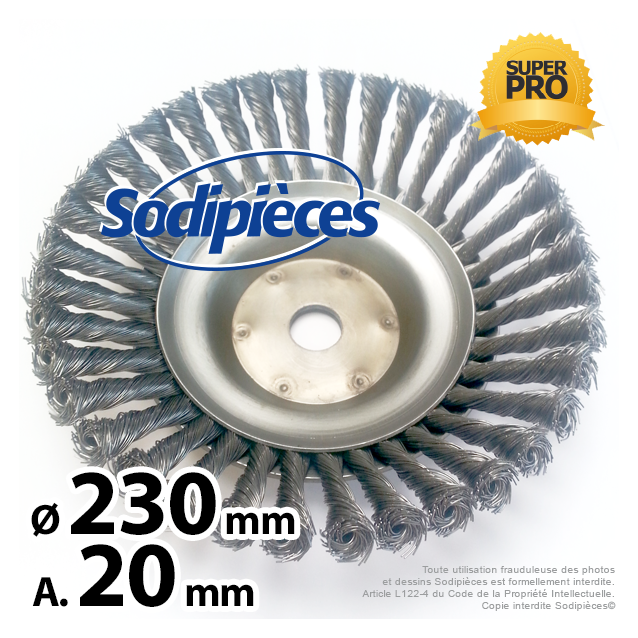 Brosse conique Pro pour désherbage Ø 230 mm, Al 20 mm. Par 5